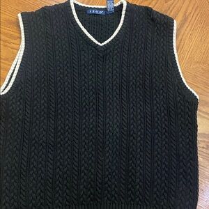 Izod Black V-Neck Cable Knit Sweater Vest